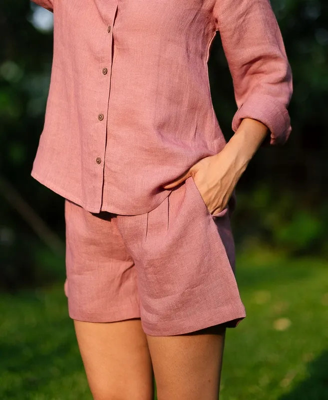 Dusty Pink Linen Button-Up Shirt