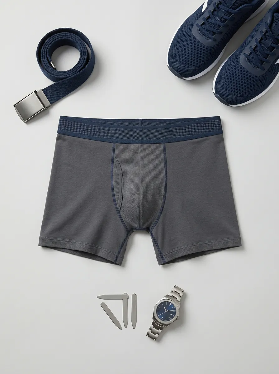 Solid Grey Minimalist Printed Boxer Briefs