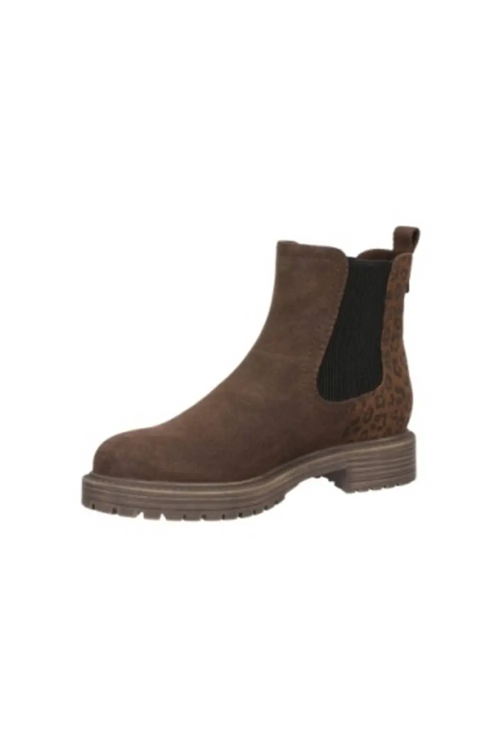 Lug Sole Leather Leopard Print Ankle Chelsea Boot