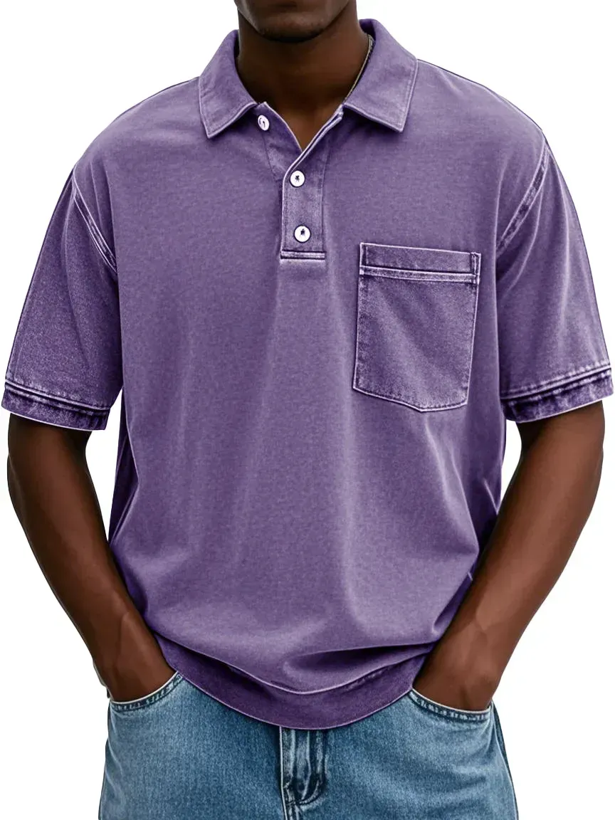 FINAL SALE⚡10 Packs for $34.99⚡ - Men's Retro Distressed Lapel Short-sleeved Pocket Polo Shirt