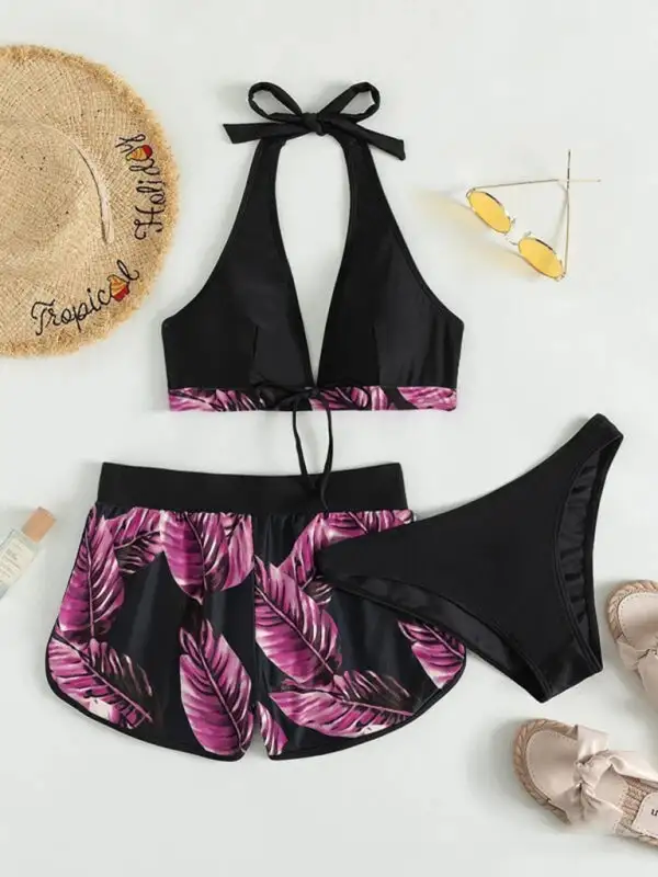 Multi Printed Layered Bikini Swim Set