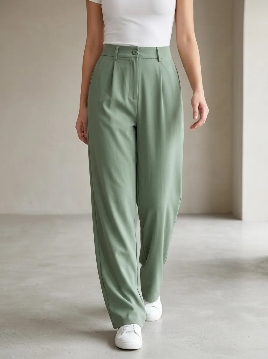 Women's High-Waisted Pleated Wide-Leg Casual Pants