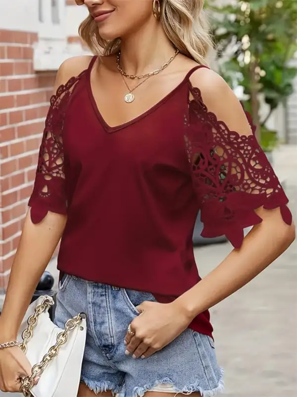 Cold Shoulder Lace Sleeve Blouse