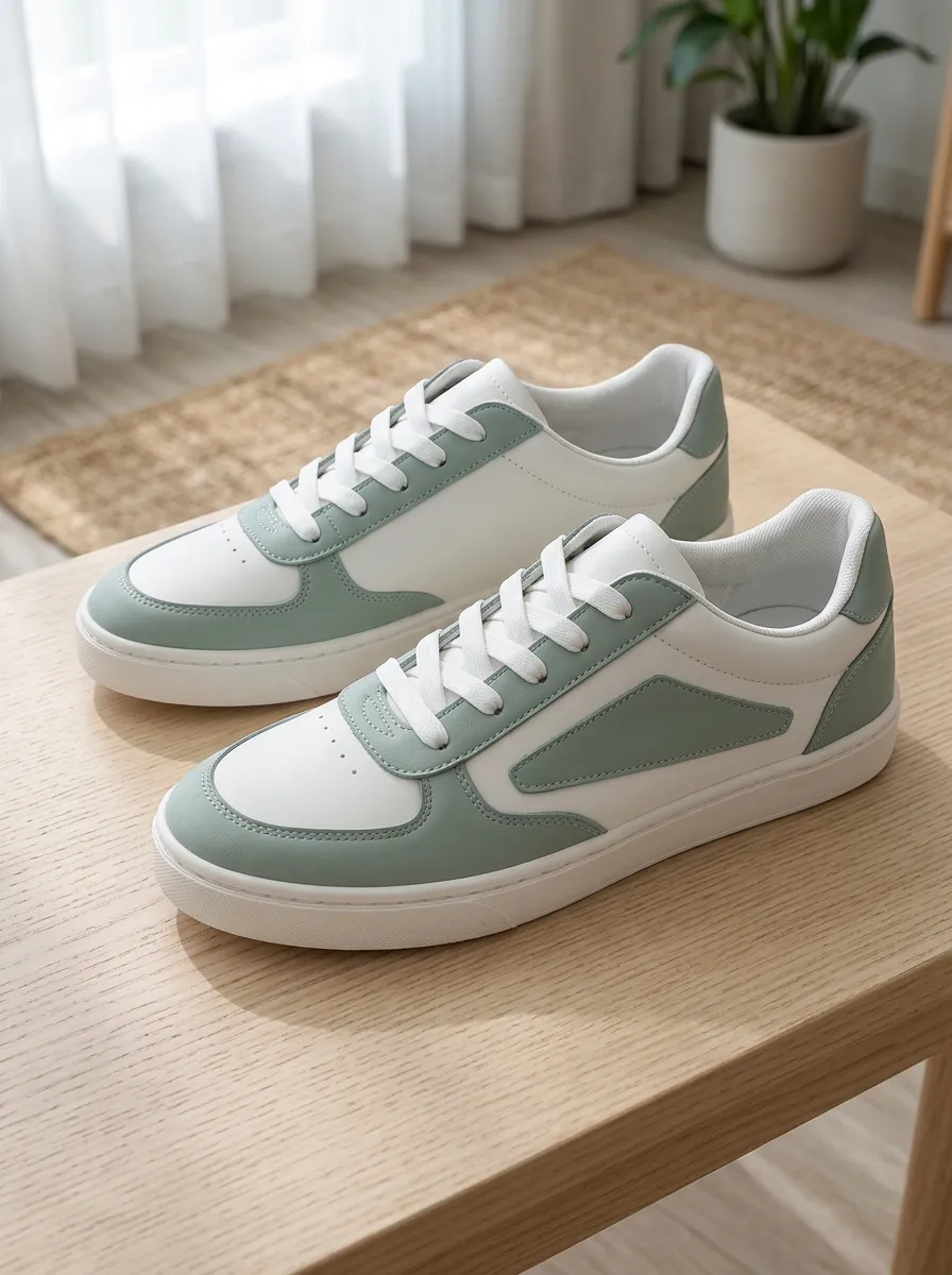 Women's Sage Green Colorblock Minimalist Printed Sneakers