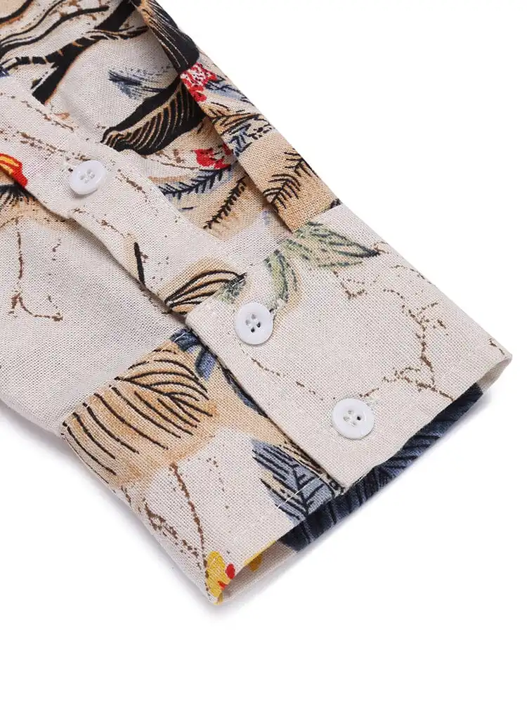 Cotton Linen Floral Henley Shirt Pants