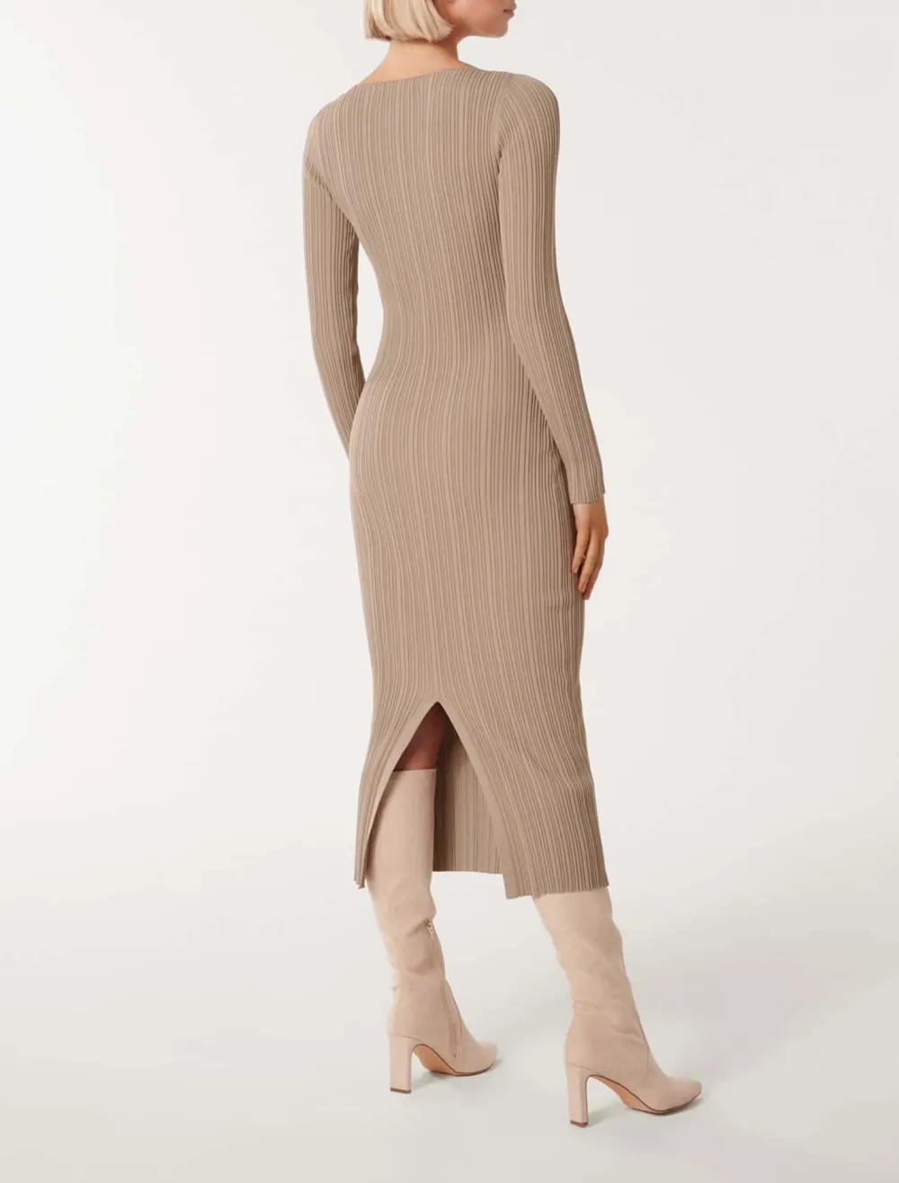 Long-Sleeve Rib Knit Dress