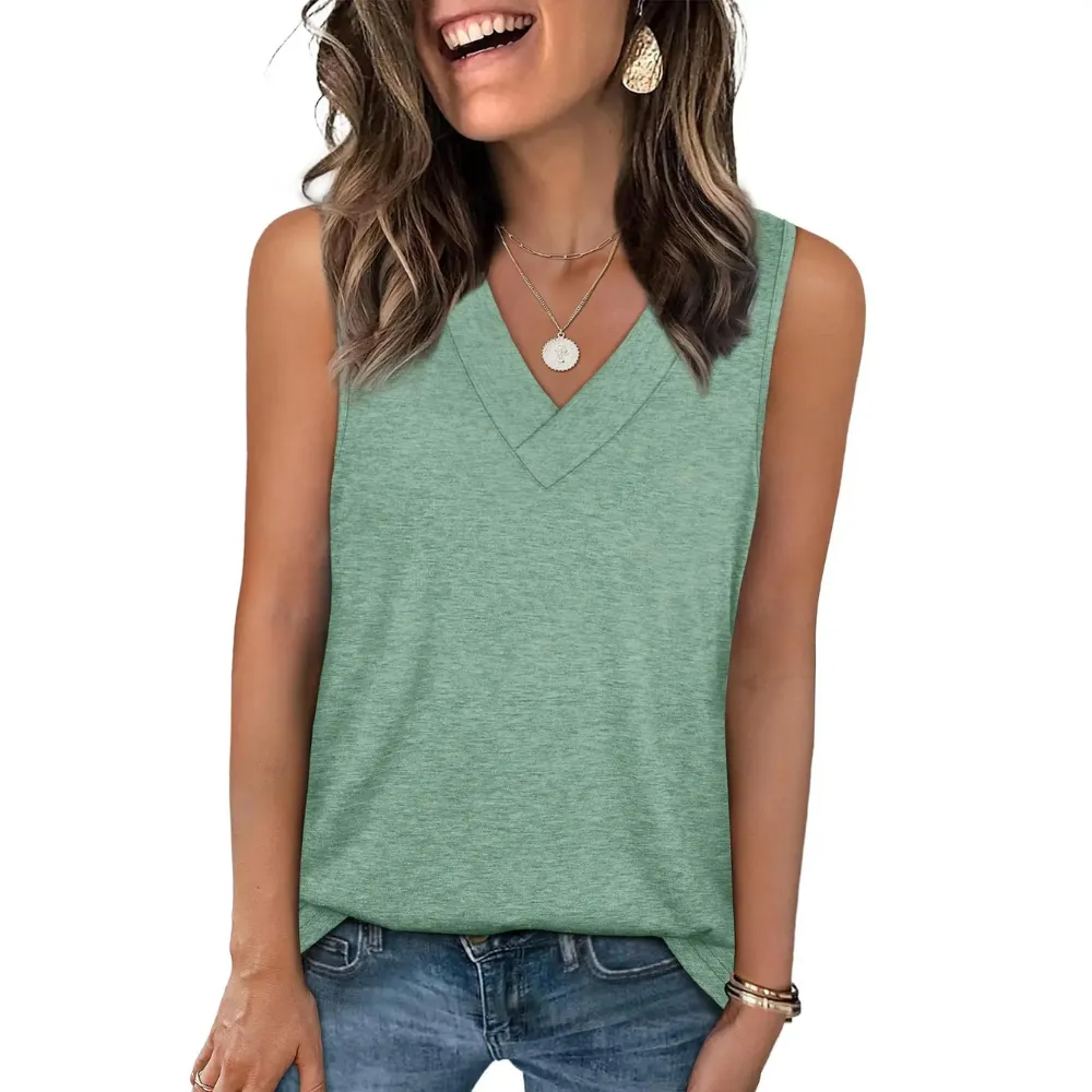 Women's 2026 V Neck Tank Tops Summer Sleeveless Loose Fit Basic Tee Trendy Casual Fashion Tops