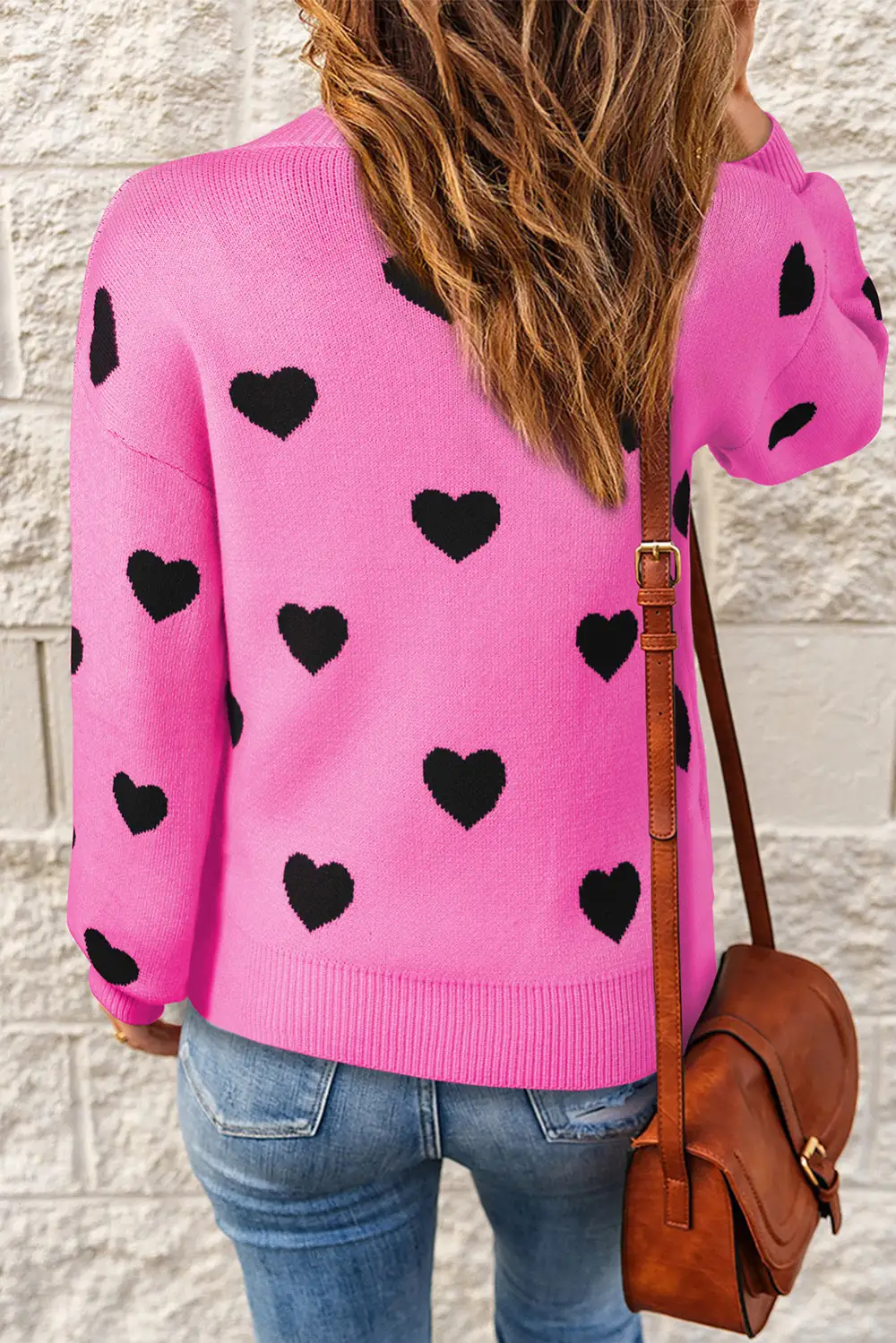Heart Pattern Ribbed Trim Knit Sweater