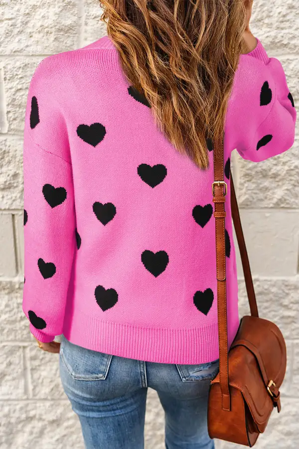 Heart Pattern Ribbed Trim Knit Sweater