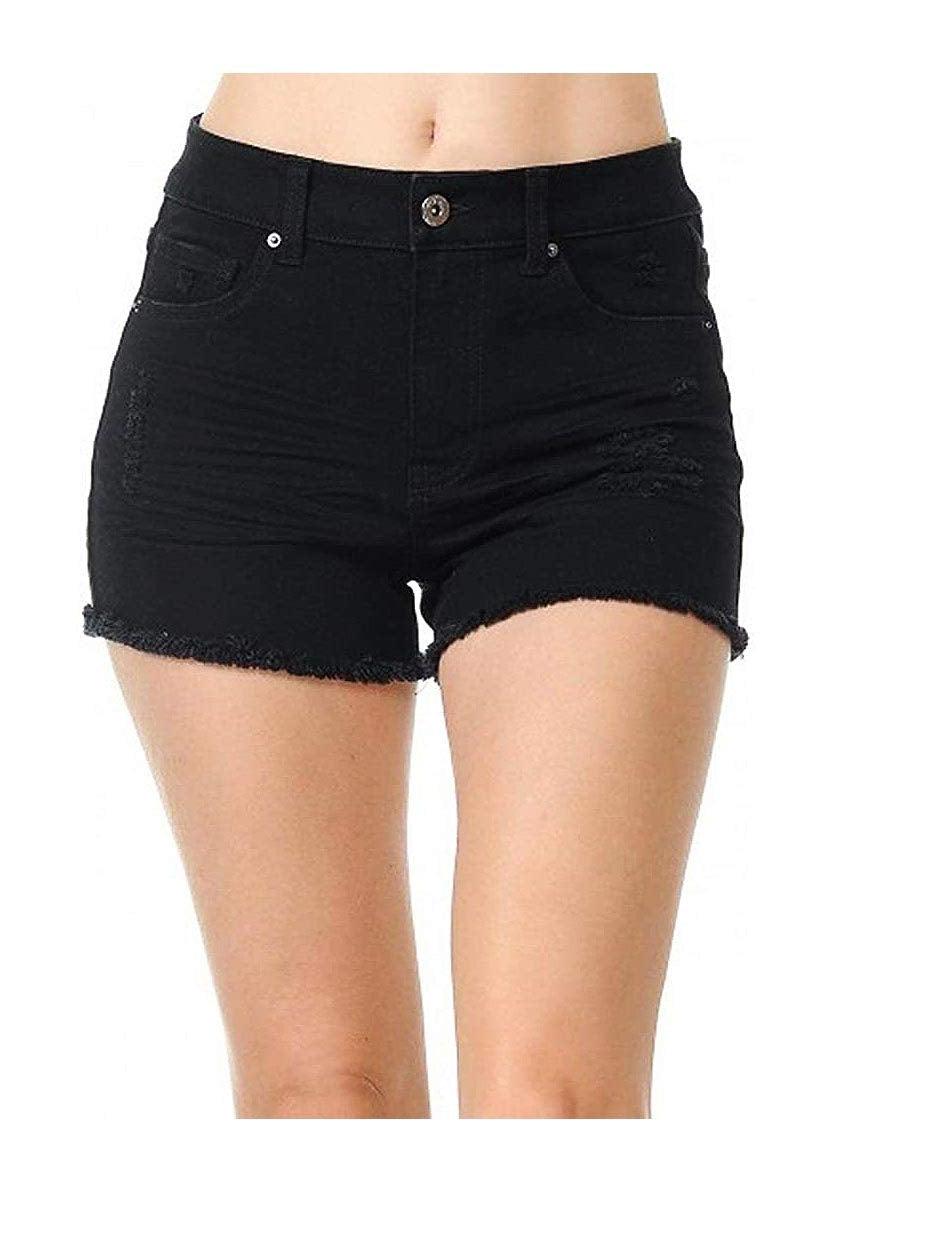 Dark Wash High - Waisted Denim Shorts
