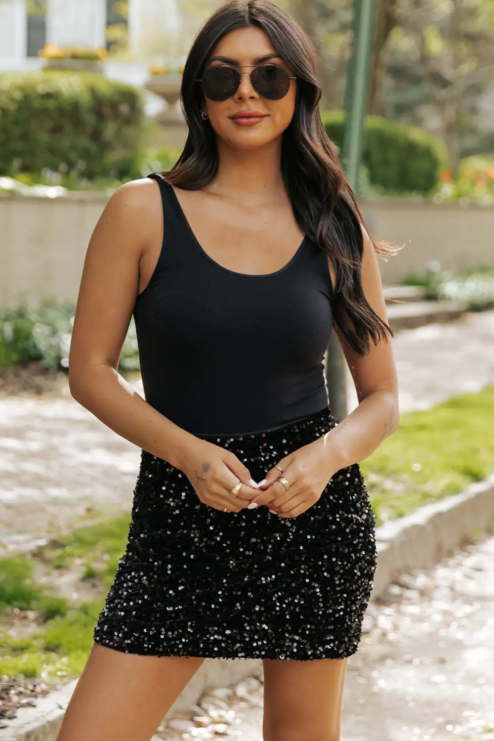 Sleek Sequined Sequin Skirt