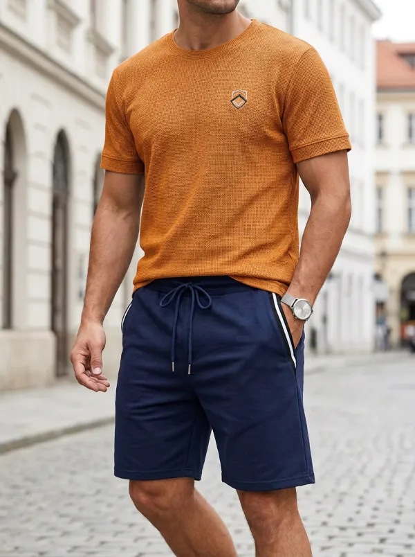 Everyday Waffle Texture Finish Men's T-Shirt And Shorts Set