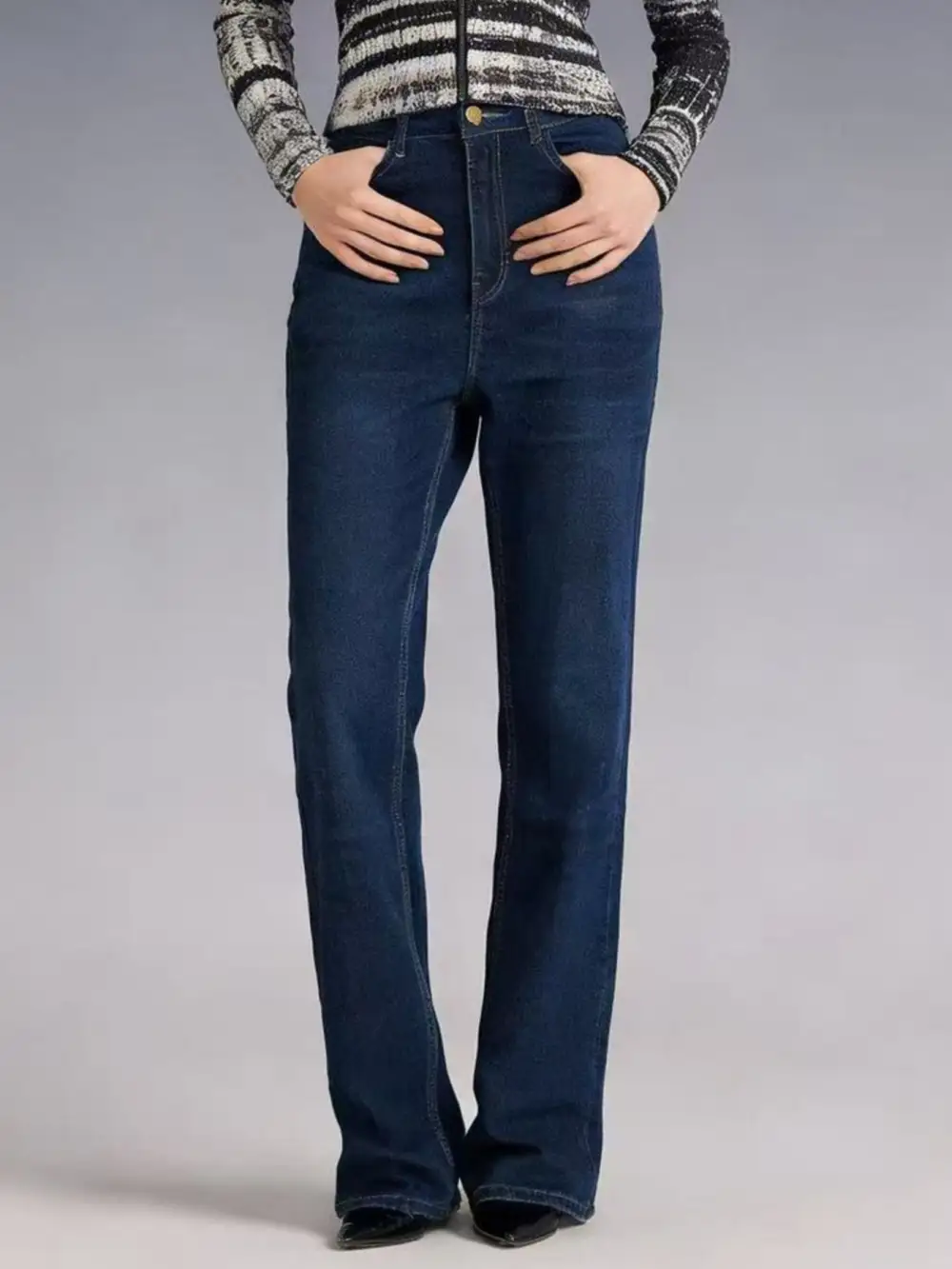 Casual High Waist Flare Leg Denim Jeans
