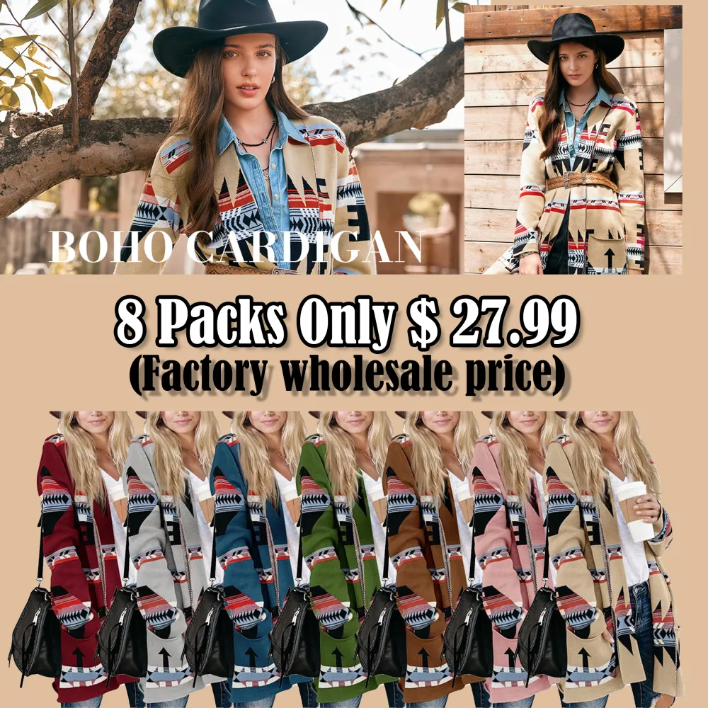 🧶 Women Boho Cardigan Aztec Open Front Long Sleeve Shawl Collar Sweater Coat✨ Effortlessly Boho. Warmth Meets Free Spirit.