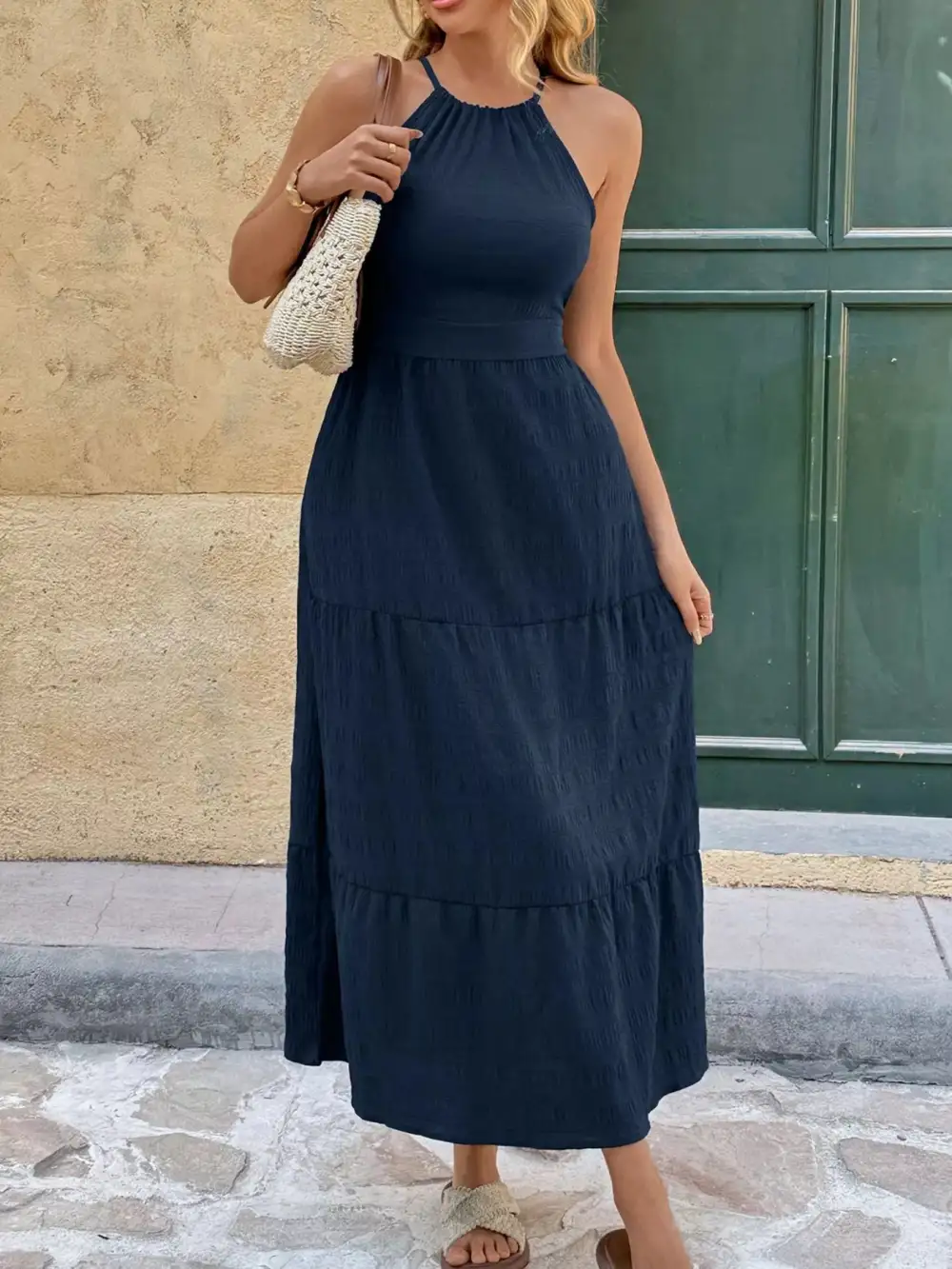 Gathered Detail Tiered Midi Dress