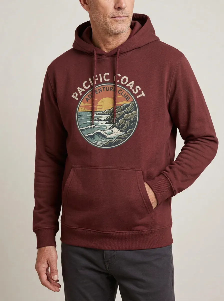 Men's Pacific Coast Adventure Ocean Sunset Graphic Hoodie