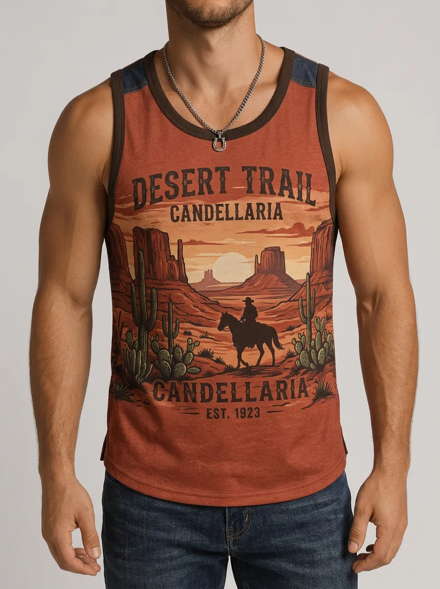 Men's Side Slit Desert Graphic Tank Top
