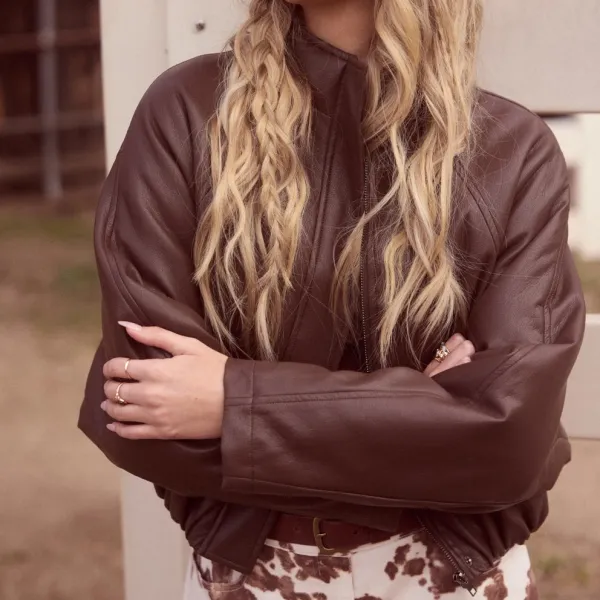 Relaxed Faux Leather Bomber Jacket