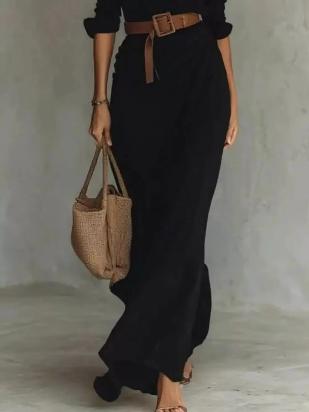 Gathered Detail Ruched Long Sleeve Maxi Dress