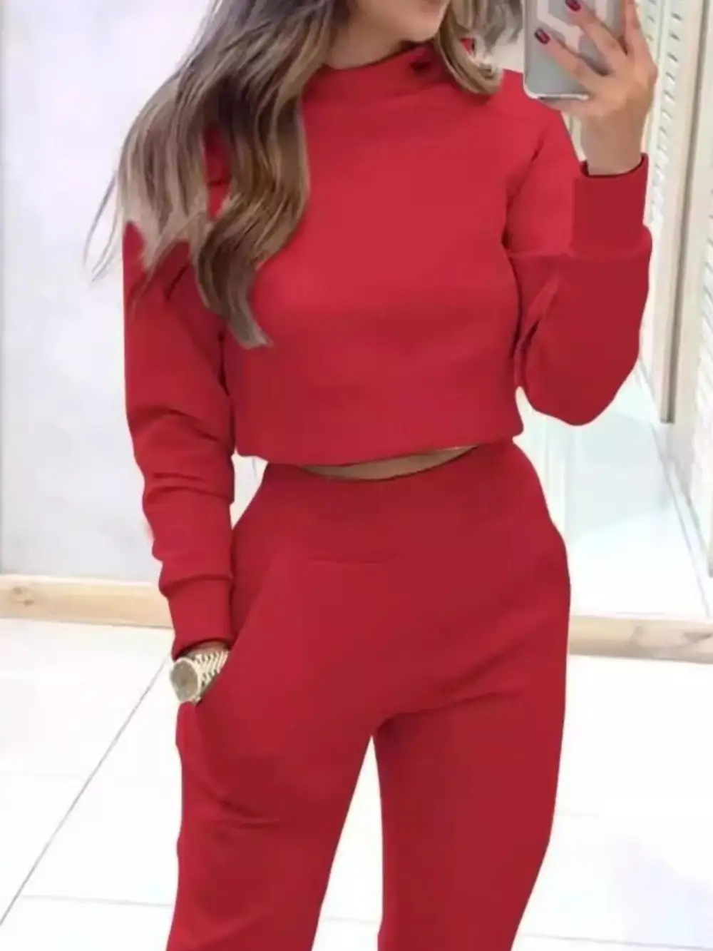 Casual Chic Cropped Sweatshirt and Jogger Set