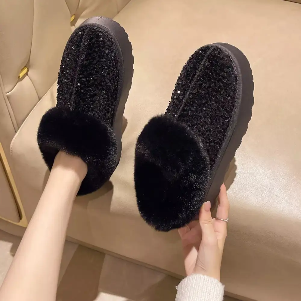 Refined Sequin Round Toe Platform Boots