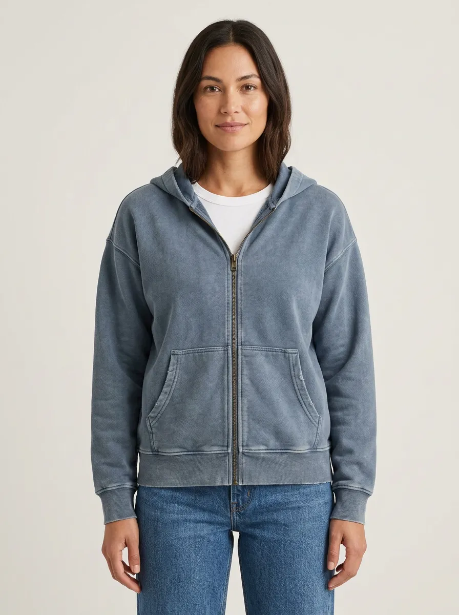 Vintage-Wash Women's Zip-Up Hooded Jacket