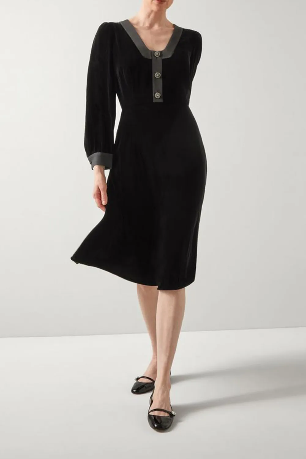 Black Contrast Trim Short Sleeve Midi Dress