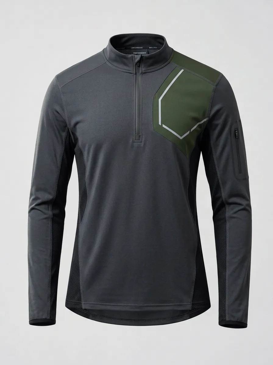 Men's Tactical Sport Geometric Patch Printed Quarter-Zip Shirt