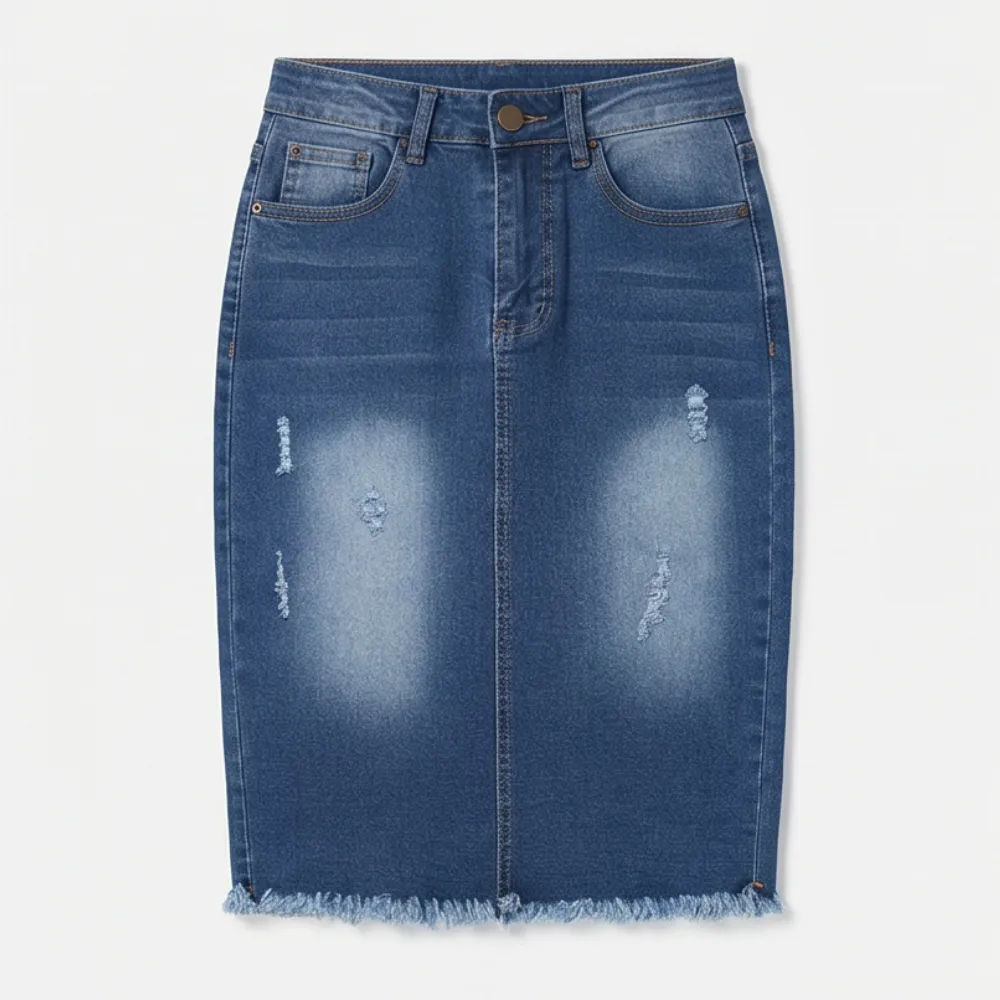 Frayed Hem Denim Skirt Jeans