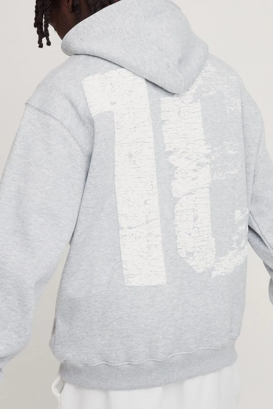 Grey Marl Oversized Puff Print 13 Varsity Graphic Hoodie Fall And Winter Daily