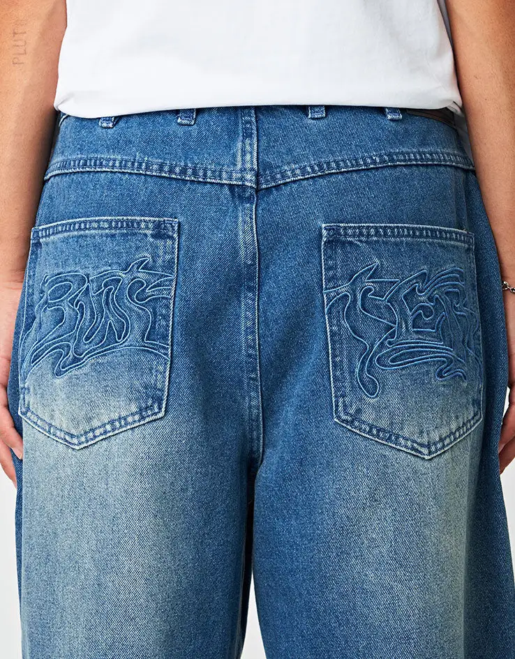 Men's Rinse Wash Baggy Stretch Jeans
