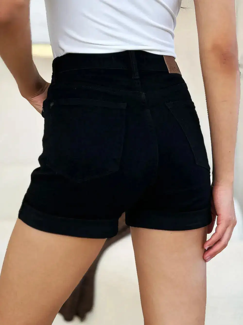High-Waist Cotton Stretch Denim Shorts