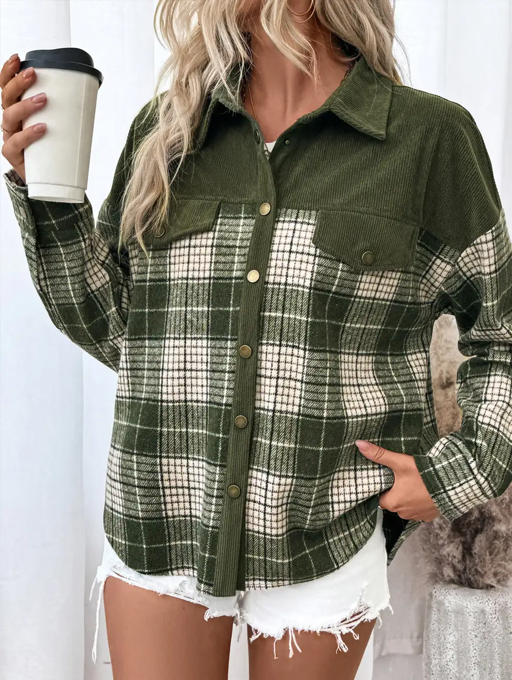 Plaid Panel Shirt Jacket
