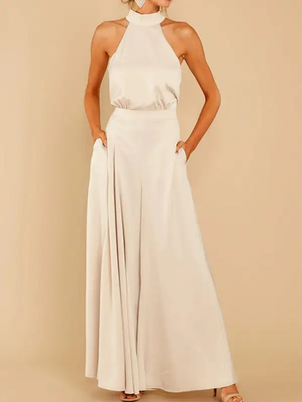 The Shoulder High Waist Jumpsuit Wide Pants