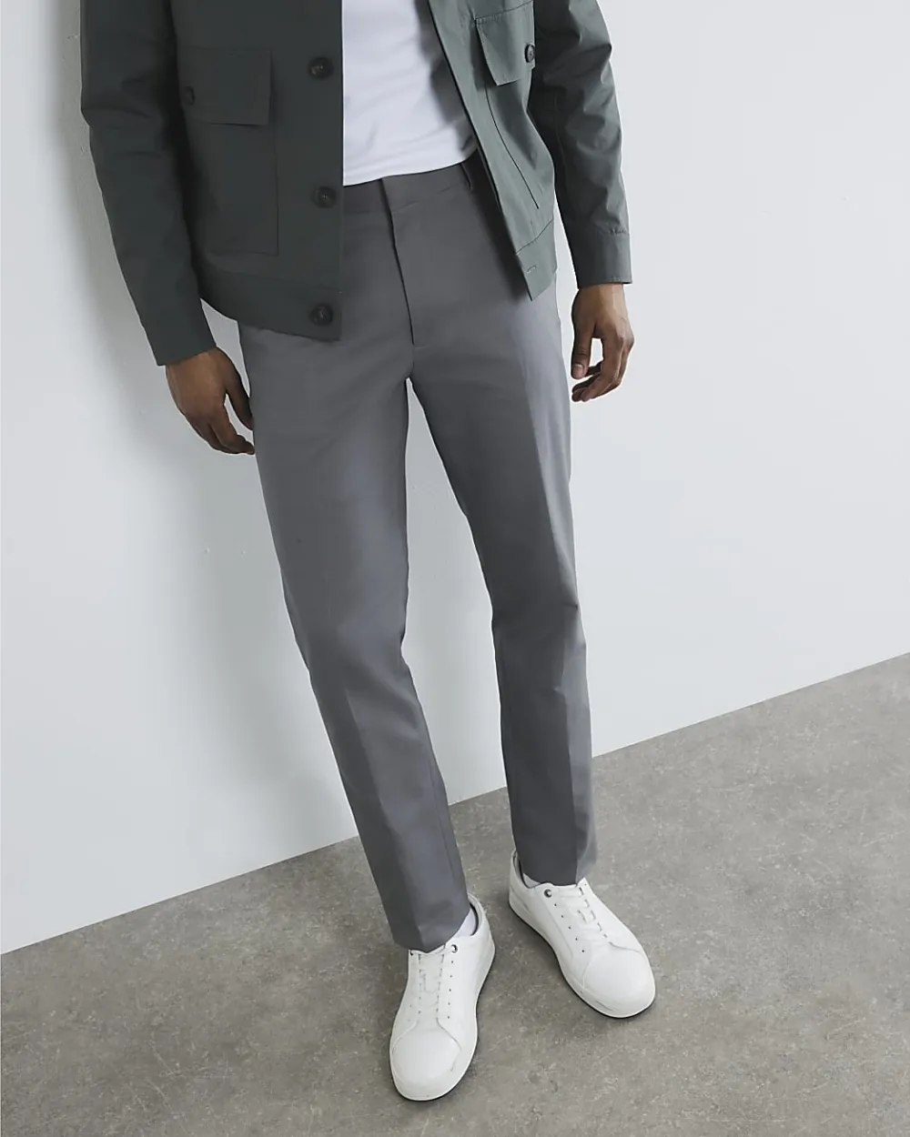 Men's Grey Slim Fit Cotton Trousers