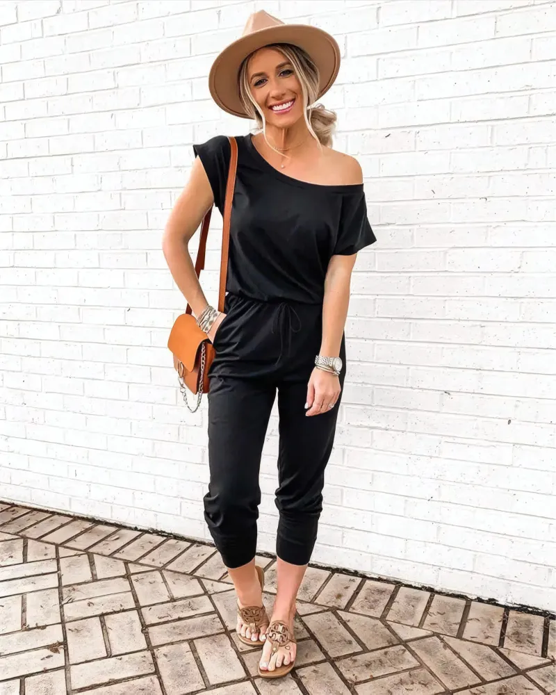 Off Shoulder Belted Jumpsuit