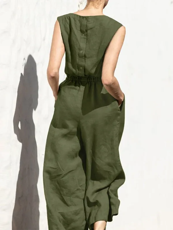 Sleeveless Wide Leg Elasticity Round-Neck Jumpsuit