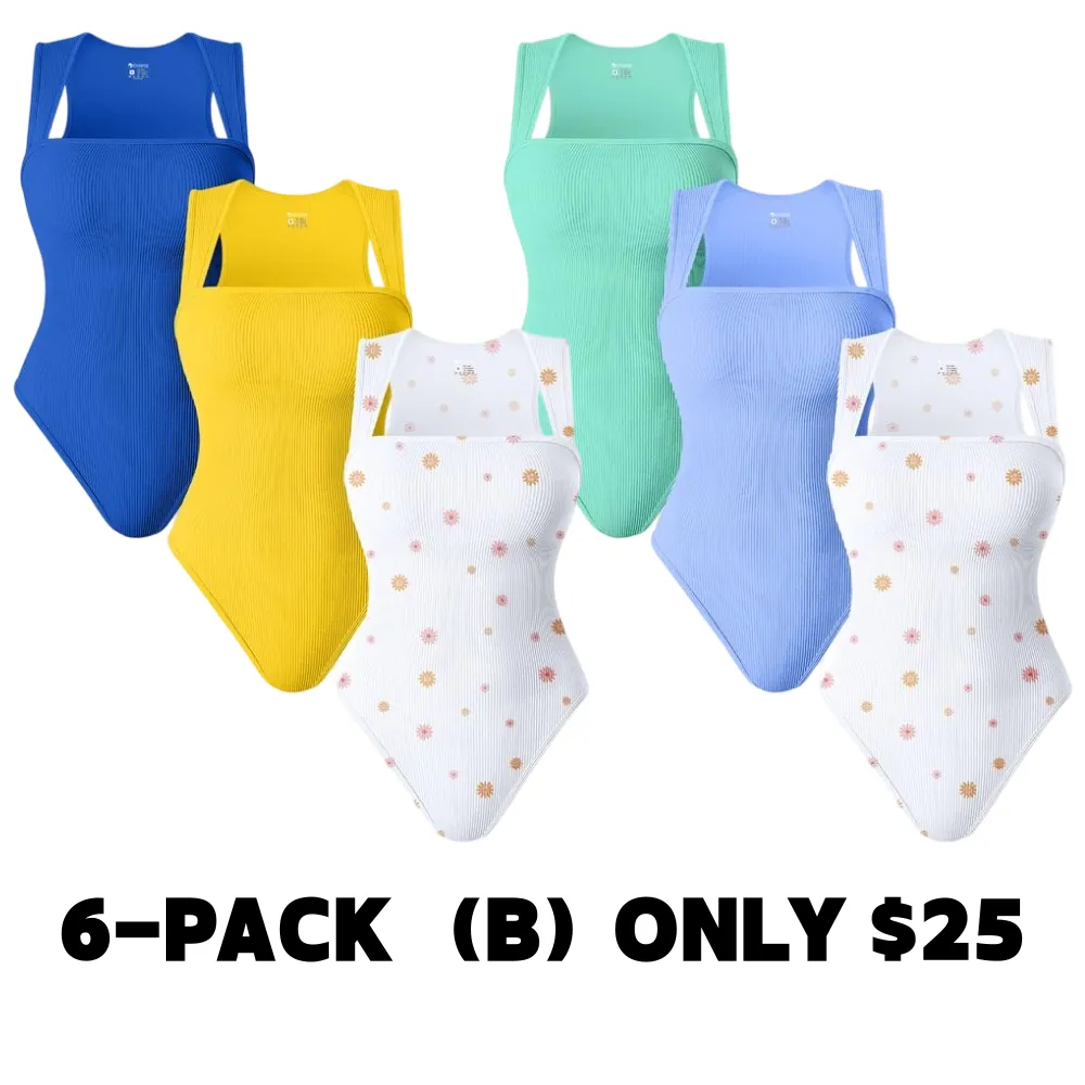 Womenswear 3 Piece Bodysuits Stretchy Underwear Sexy Ribbed Square Neck Sleeveless Stretchy Tank Tops Bodysuits Soft Lady