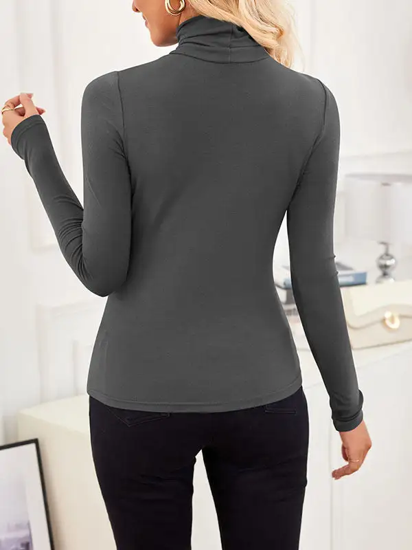 Long Sleeve Slim Fit Panel Detail High Neck T-Shirt