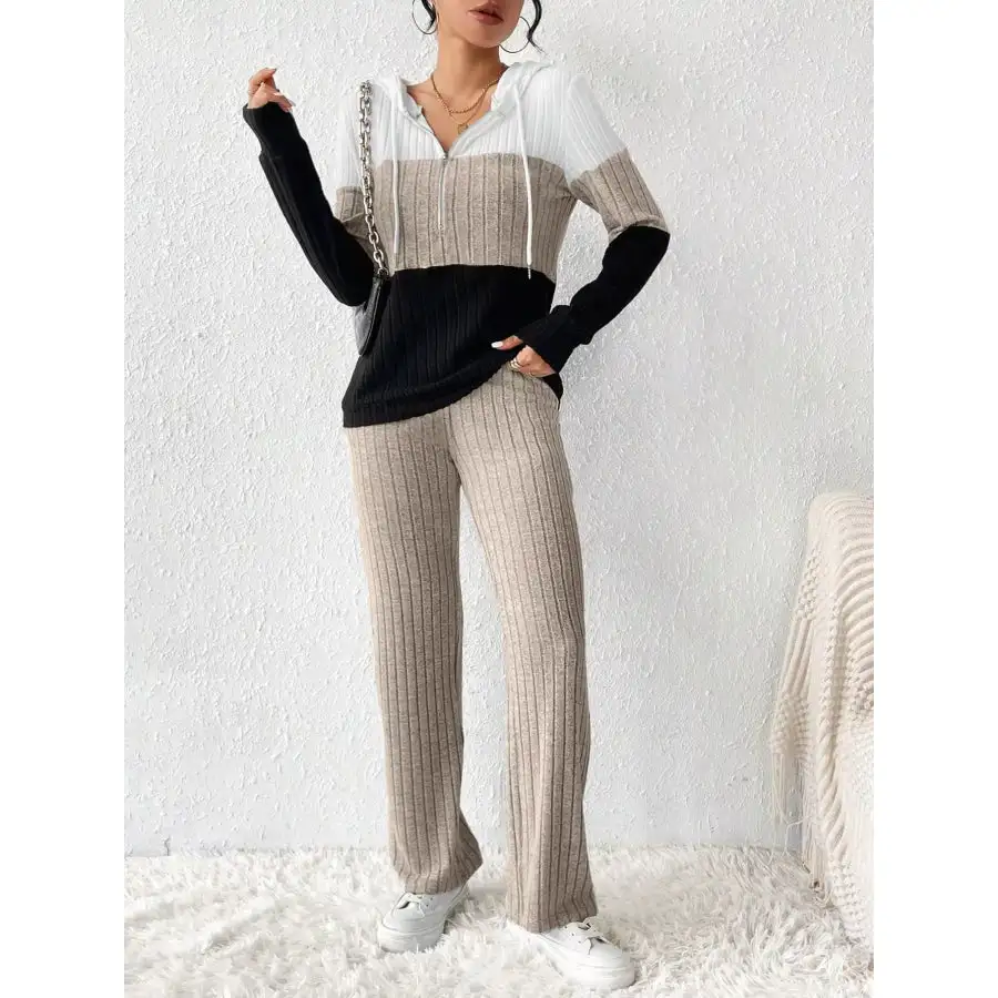 Block Half Zip Hooded Top and Pants Set