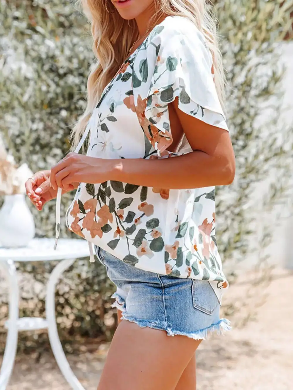 Floral Print V Neck Shirt Plus