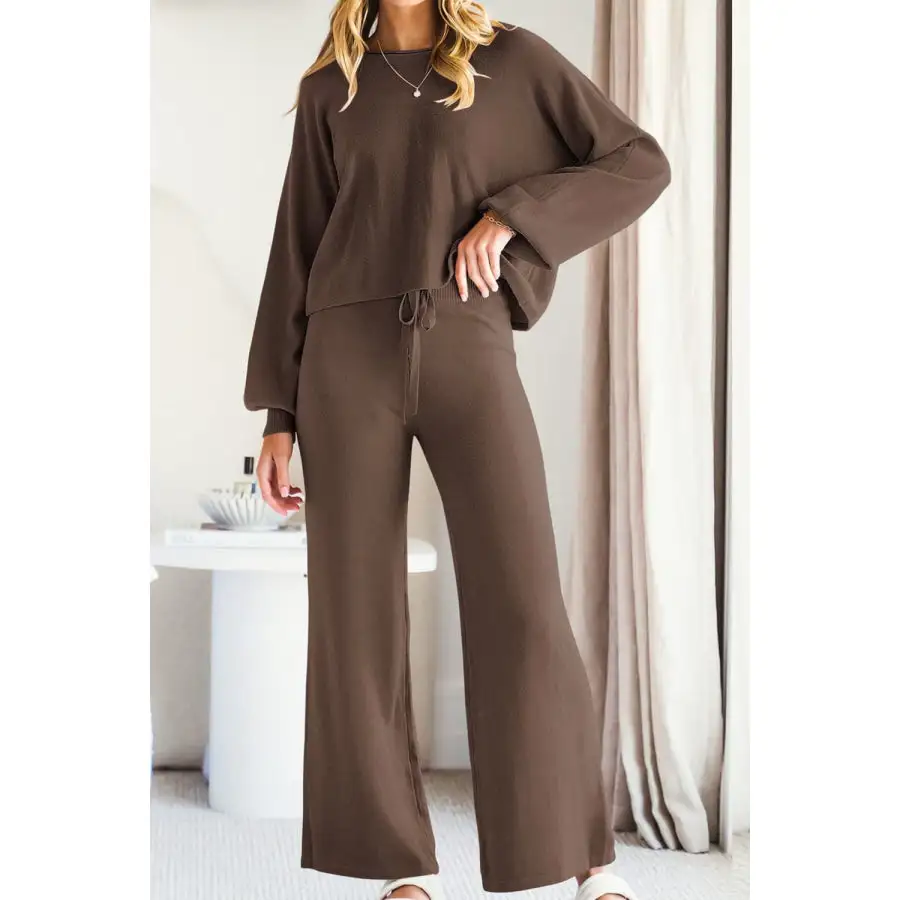 Casual Round Neck Long Sleeve Top and Pants Set