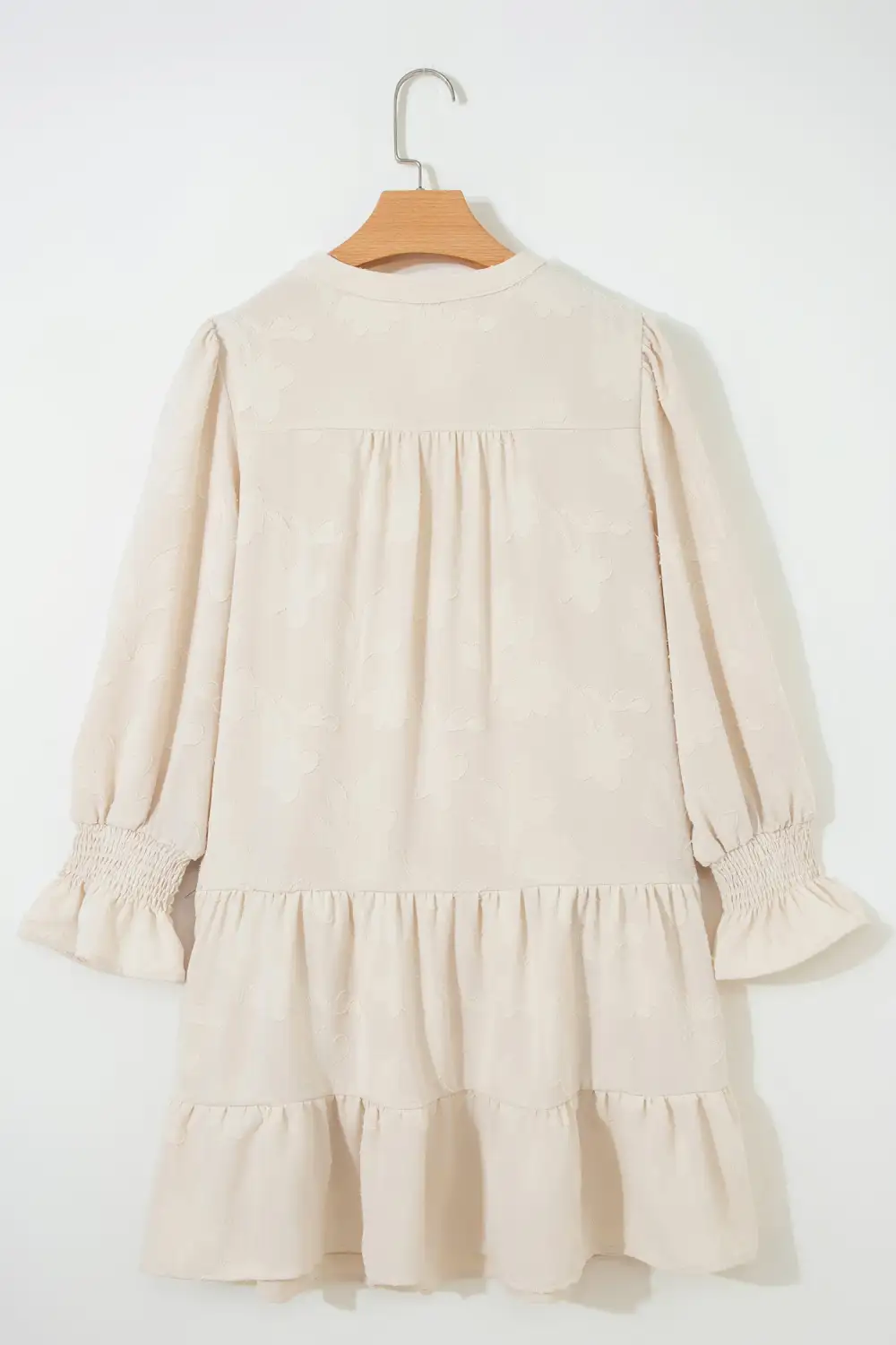 Split Neck Tiered Long Sleeve Mini Dress
