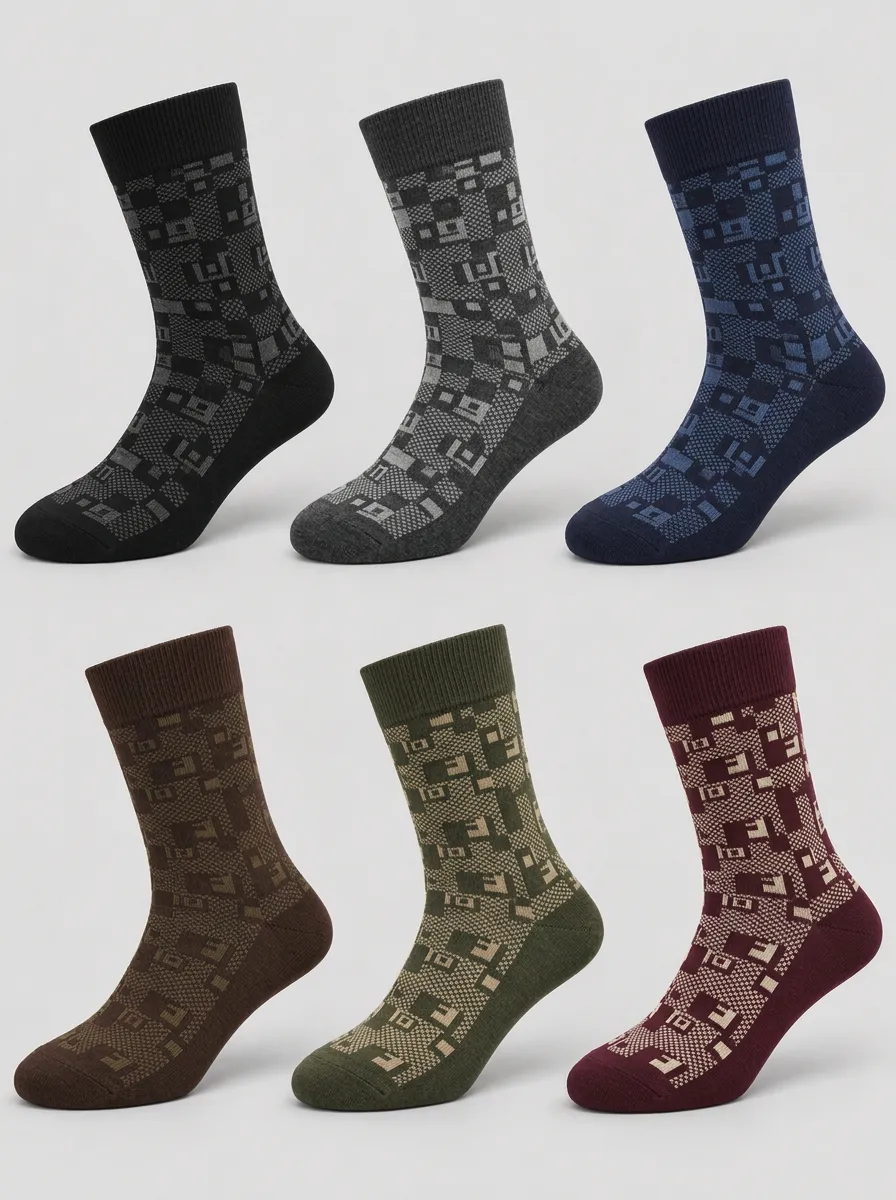 Men's Multicolor Geometric Pattern Ribbed Crew Socks 6-Pack