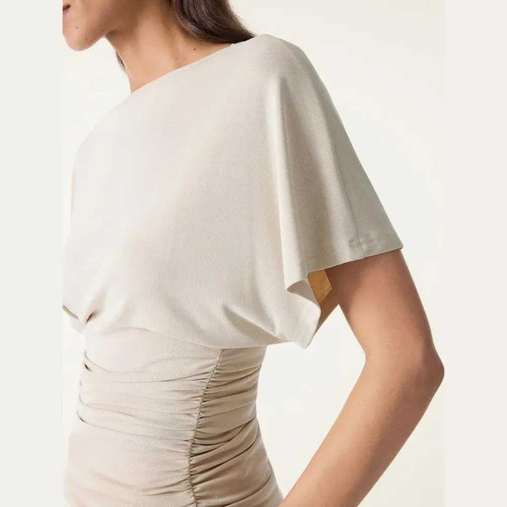 Effortless Boatneck Batwing Sleeve Side Ruched Top - Stylish & Comfortable Women's Fashion baju  kelawar  outfit SpringStatements