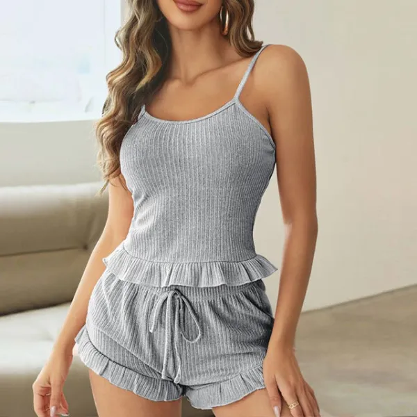 Two Piece Lace Frill Hem Pajama Set