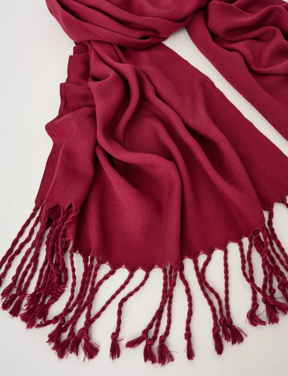 Elegant Cranberry Red Fringe Scarf