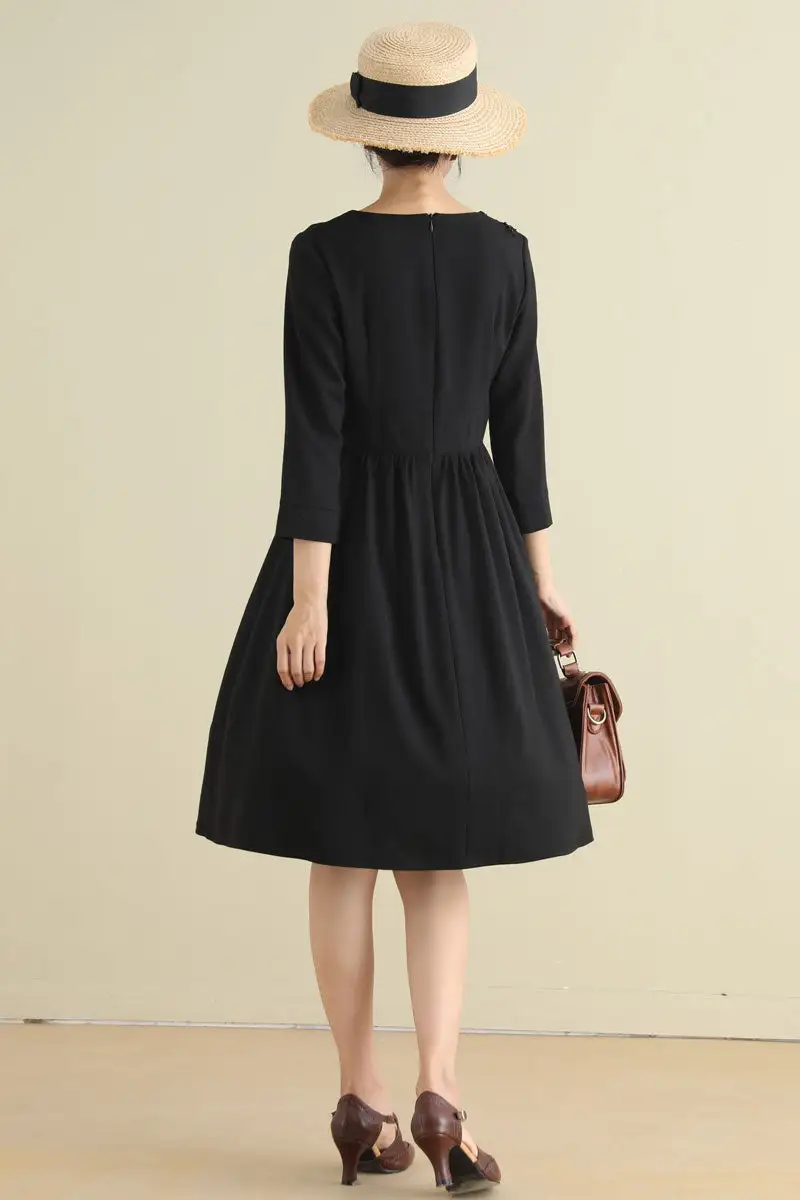 Floral Linen Cotton A Line Pleated Midi Dress