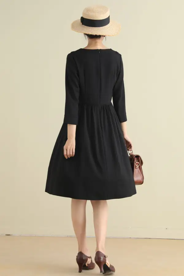 Floral Linen Cotton A Line Pleated Midi Dress