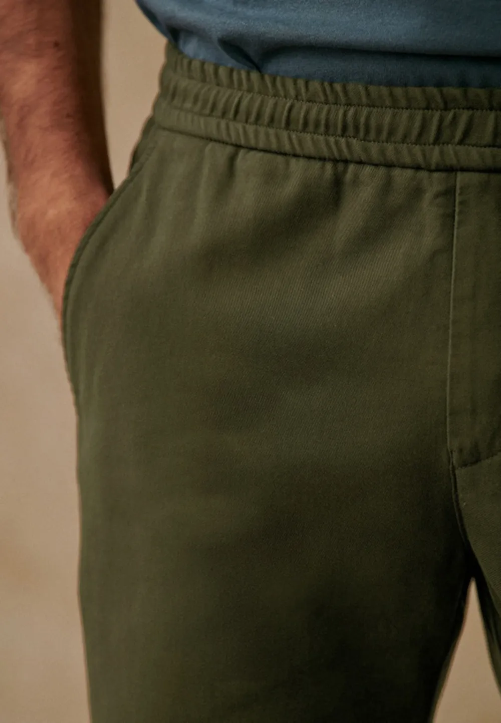 Olive Green Cotton Linen Blend Drawstring Trousers